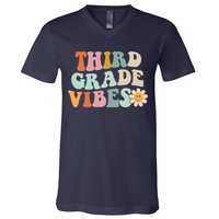 Third Grade Vibes 3rd Grade Retro Gnoovy Back To School V-Neck T-Shirt
