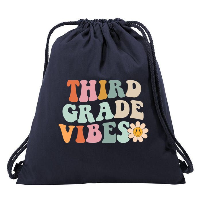Third Grade Vibes 3rd Grade Retro Gnoovy Back To School Drawstring Bag