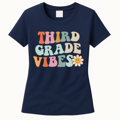 Third Grade Vibes 3rd Grade Retro Gnoovy Back To School Womens T-Shirt