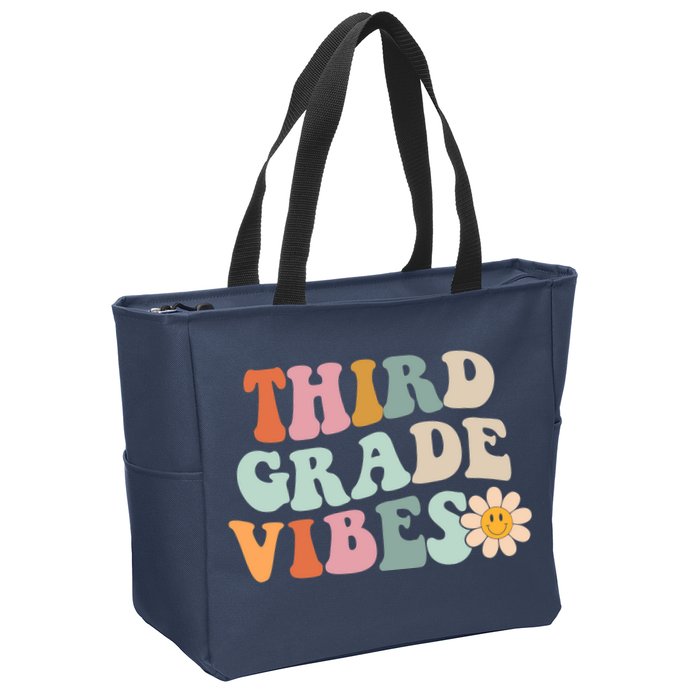 Third Grade Vibes 3rd Grade Retro Gnoovy Back To School Zip Tote Bag