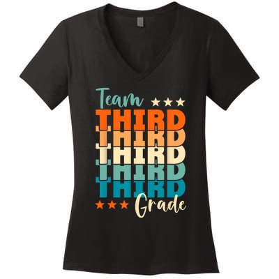 Third Grade Vibes Team 3rd Grade Retro 1st Day Of School Women's V-Neck T-Shirt