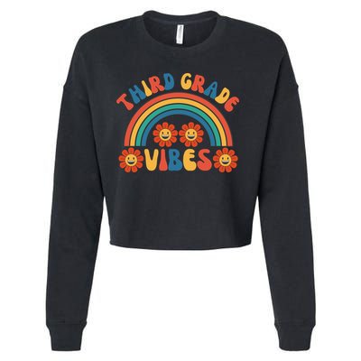 Third Grade Vibes Retro Groovy Third First Day Of School Cropped Pullover Crew