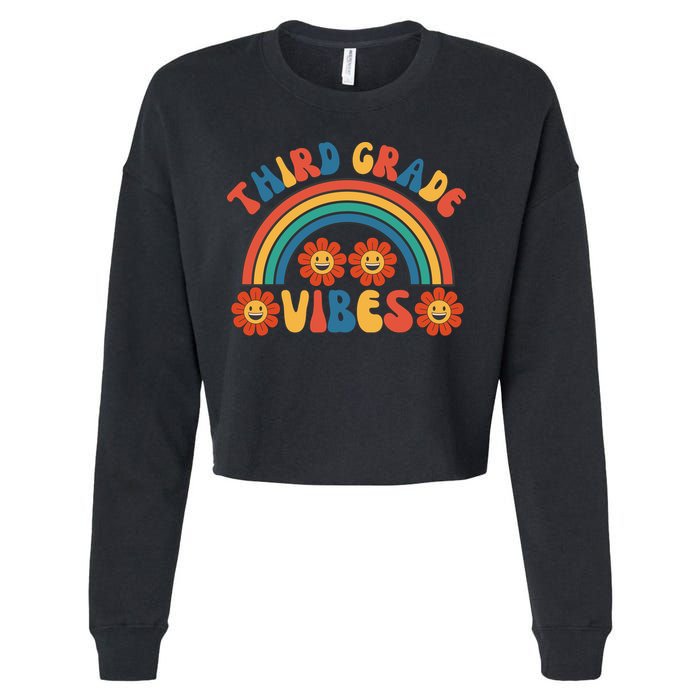 Third Grade Vibes Retro Groovy Third First Day Of School Cropped Pullover Crew