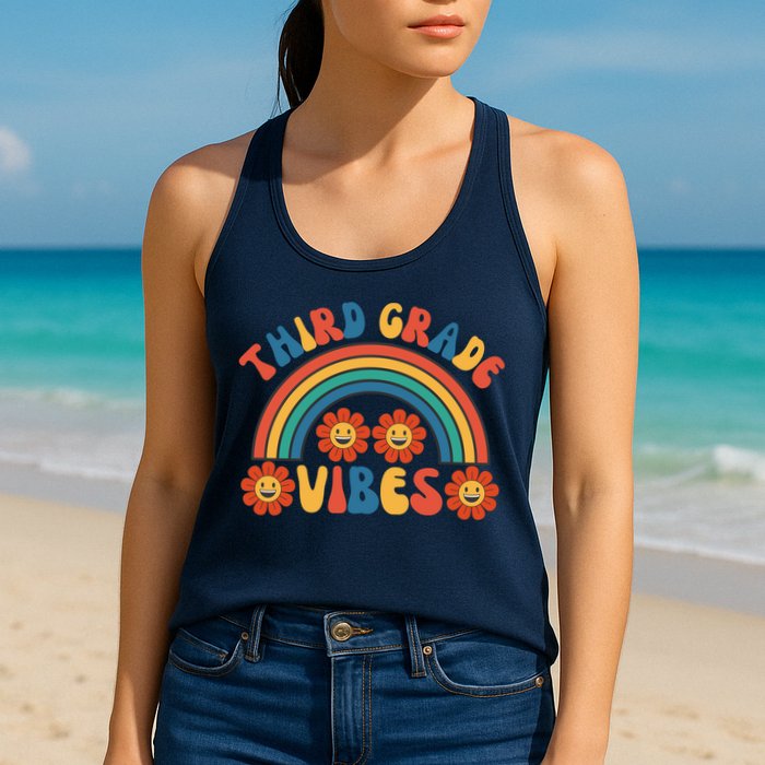 Third Grade Vibes Retro Groovy Third First Day Of School Womens Tank Top