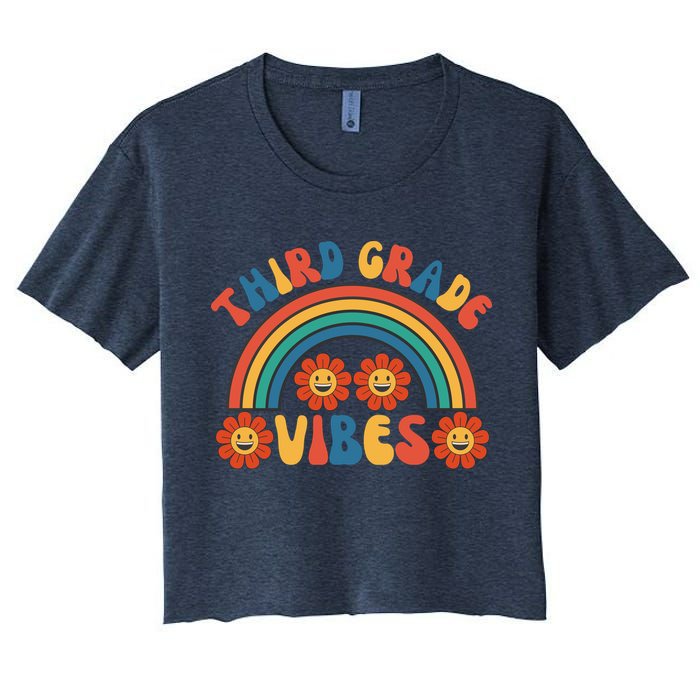 Third Grade Vibes Retro Groovy Third First Day Of School Crop Top
