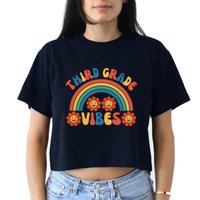 Third Grade Vibes Retro Groovy Third First Day Of School Crop Top