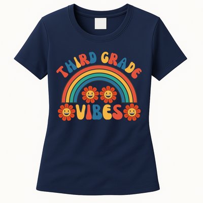 Third Grade Vibes Retro Groovy Third First Day Of School Womens T-Shirt