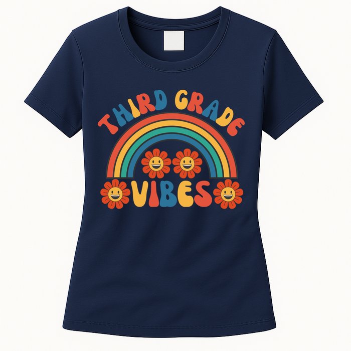 Third Grade Vibes Retro Groovy Third First Day Of School Womens T-Shirt