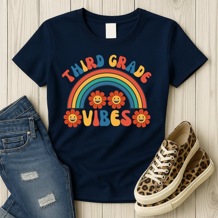 Third Grade Vibes Retro Groovy Third First Day Of School Womens T-Shirt