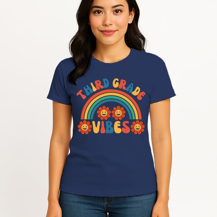 Third Grade Vibes Retro Groovy Third First Day Of School Womens T-Shirt