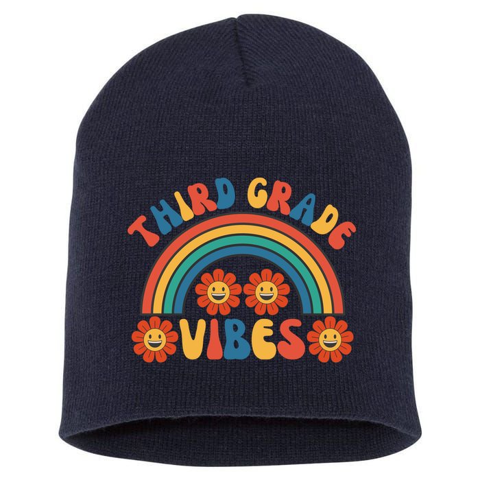 Third Grade Vibes Retro Groovy Third First Day Of School Short Acrylic Beanie