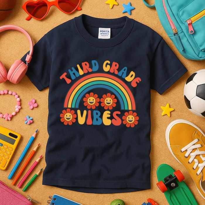 Third Grade Vibes Retro Groovy Third First Day Of School Kids T-Shirt