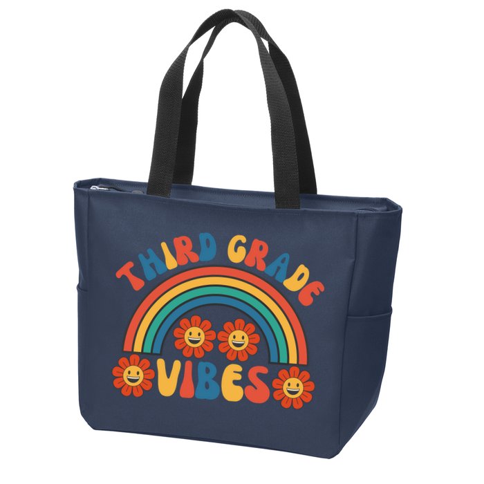 Third Grade Vibes Retro Groovy Third First Day Of School Zip Tote Bag
