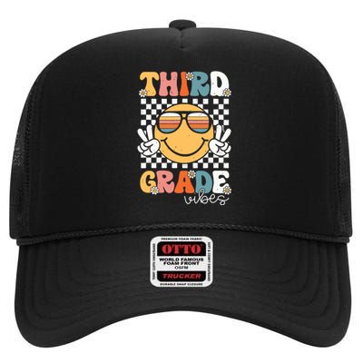 Third Grade Vibes Smile First Day Of School 3rd Grade Team High Crown Mesh Back Trucker Hat