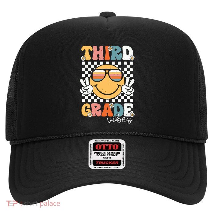 Third Grade Vibes Smile First Day Of School 3rd Grade Team High Crown Mesh Back Trucker Hat