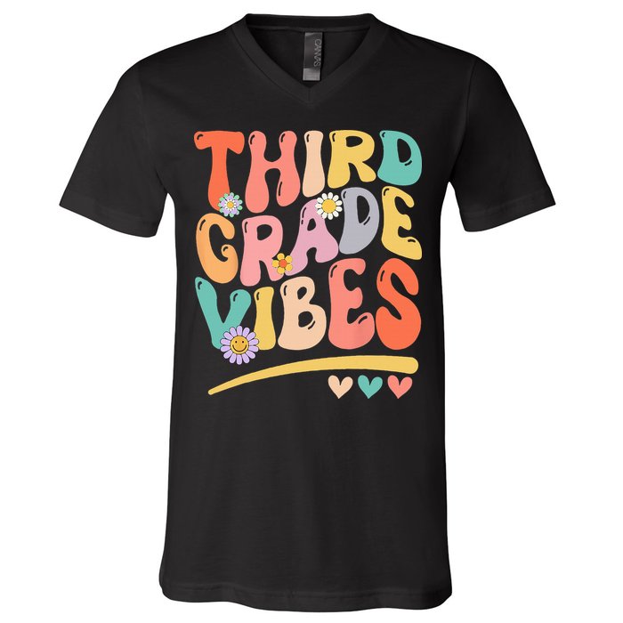Third Grade Vibes Back To School 3rd Grade Teacher V-Neck T-Shirt
