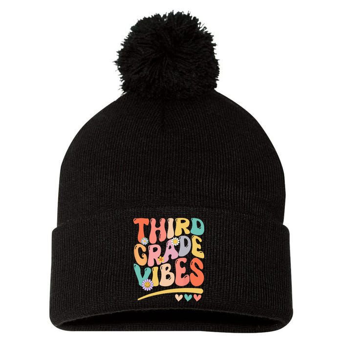 Third Grade Vibes Back To School 3rd Grade Teacher Pom Pom 12in Knit Beanie