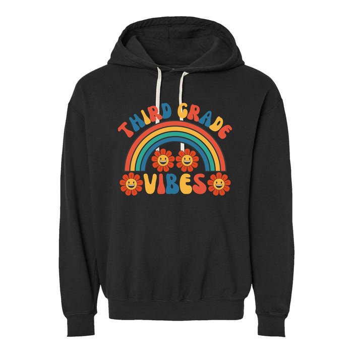Third Grade Vibes Retro Groovy Third First Day Of School Garment-Dyed Fleece Hoodie