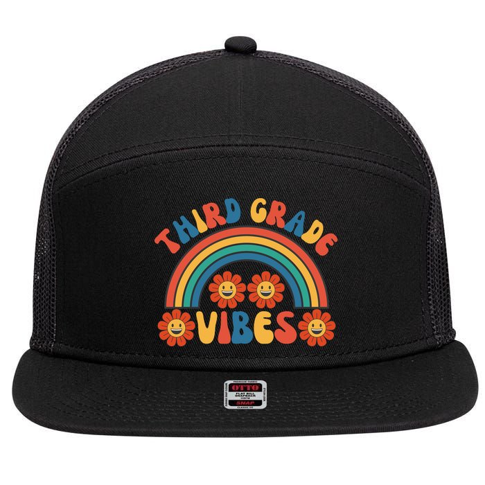 Third Grade Vibes Retro Groovy Third First Day Of School 7 Panel Mesh Trucker Snapback Hat
