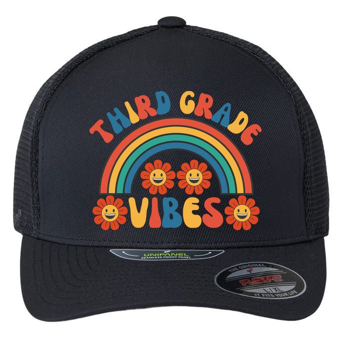 Third Grade Vibes Retro Groovy Third First Day Of School Flexfit Unipanel Trucker Cap