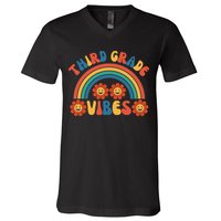 Third Grade Vibes Retro Groovy Third First Day Of School V-Neck T-Shirt
