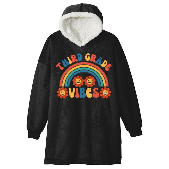 Third Grade Vibes Retro Groovy Third First Day Of School Hooded Wearable Blanket