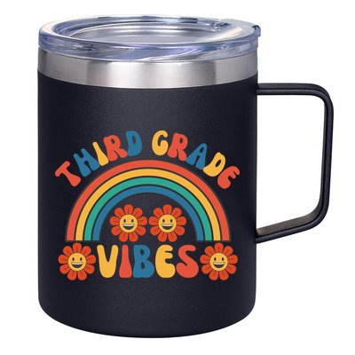Third Grade Vibes Retro Groovy Third First Day Of School 12oz Stainless Steel Coffee Mug