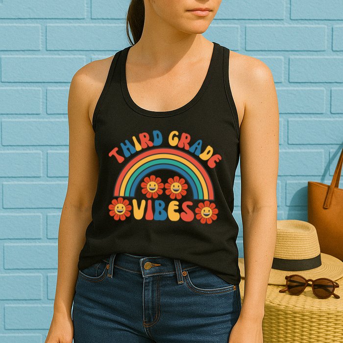 Third Grade Vibes Retro Groovy Third First Day Of School Womens Tank Top