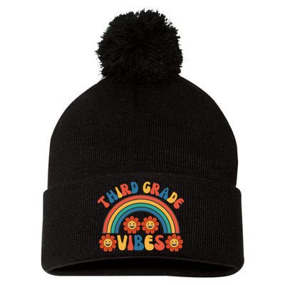 Third Grade Vibes Retro Groovy Third First Day Of School Pom Pom 12in Knit Beanie