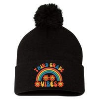 Third Grade Vibes Retro Groovy Third First Day Of School Pom Pom 12in Knit Beanie