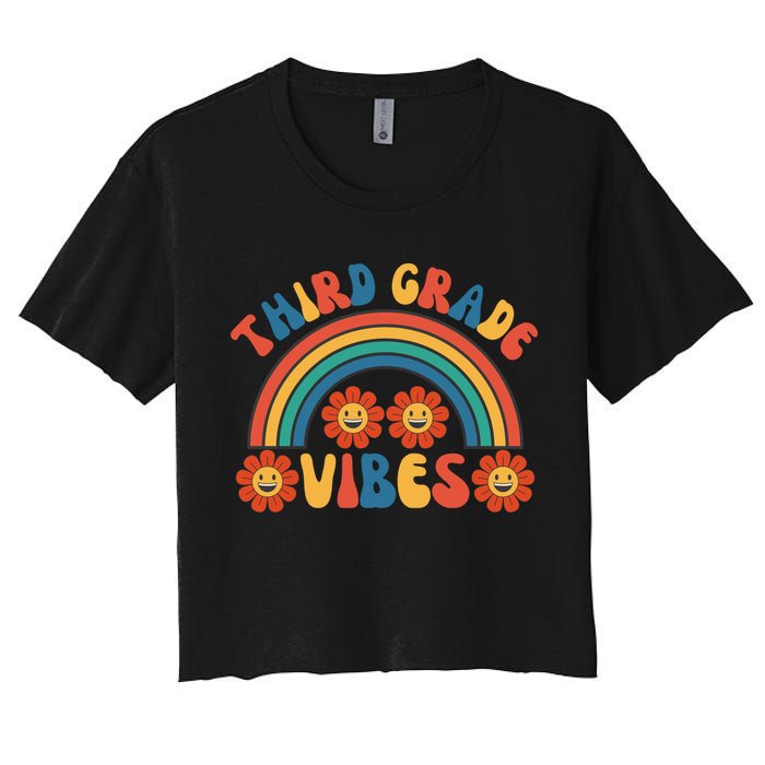 Third Grade Vibes Retro Groovy Third First Day Of School Crop Top