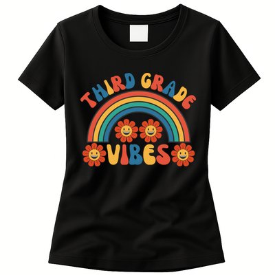 Third Grade Vibes Retro Groovy Third First Day Of School Womens T-Shirt