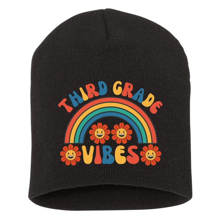 Third Grade Vibes Retro Groovy Third First Day Of School Short Acrylic Beanie