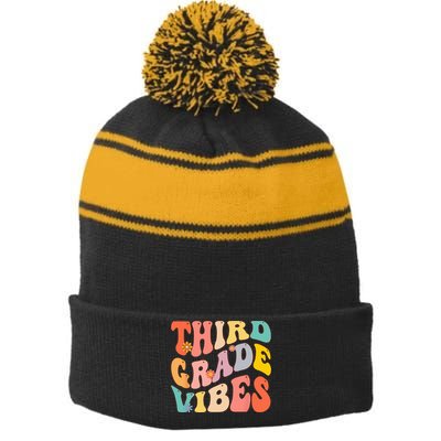 Third Grade Vibes For 3rd Grade Teacher Stripe Pom Pom Beanie