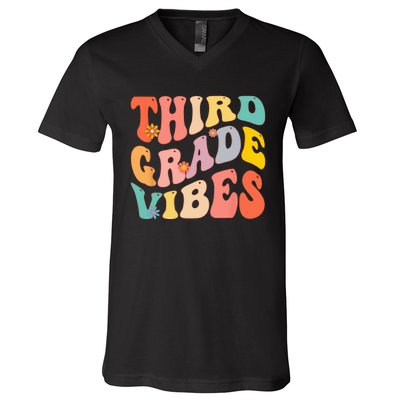 Third Grade Vibes For 3rd Grade Teacher V-Neck T-Shirt