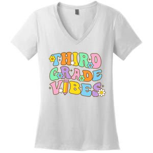 Third Grade Vibes Third Grade Teacher 3rd Grade Teacher Student Back To School Women's V-Neck T-Shirt