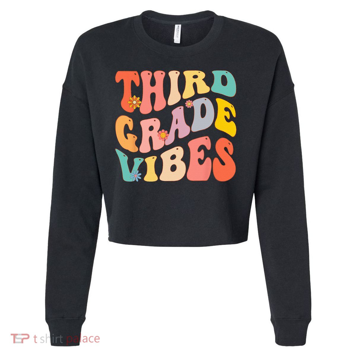 Third Grade Vibes For 3rd Grade Teacher Cropped Pullover Crew