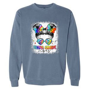 Third Grade Vibes Messy Hair Bun Girl Back To School First Garment-Dyed Sweatshirt