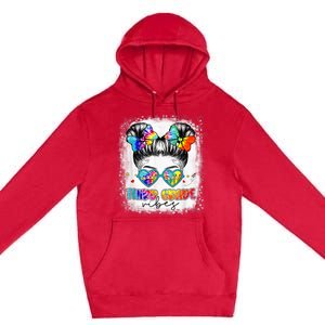 Third Grade Vibes Messy Hair Bun Girl Back To School First Premium Pullover Hoodie