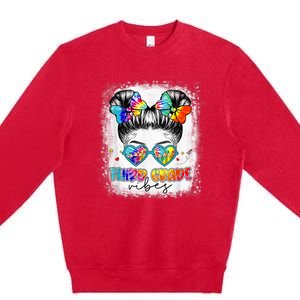 Third Grade Vibes Messy Hair Bun Girl Back To School First Premium Crewneck Sweatshirt