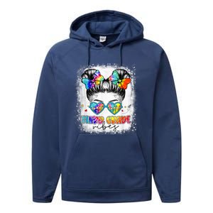 Third Grade Vibes Messy Hair Bun Girl Back To School First Performance Fleece Hoodie