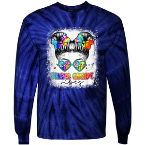 Third Grade Vibes Messy Hair Bun Girl Back To School First Tie-Dye Long Sleeve Shirt