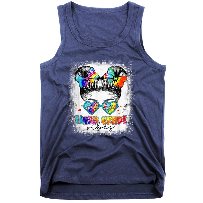 Third Grade Vibes Messy Hair Bun Girl Back To School First Tank Top