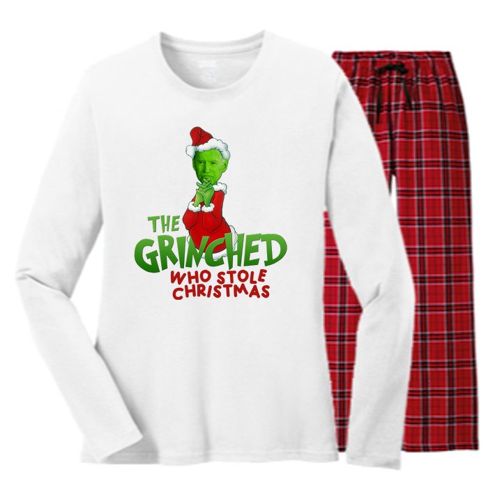 The Grinched Who Stole Christmas Funny Joe Biden Women's Long Sleeve Flannel Pajama Set 