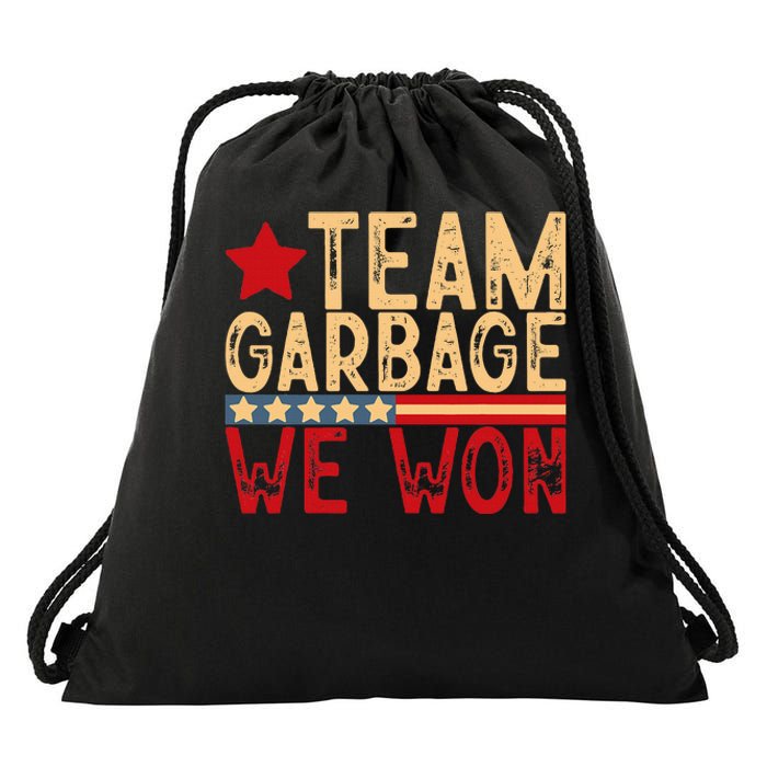 Team Garbage We Won Team Garbage For Trump 2024 Elections Drawstring Bag