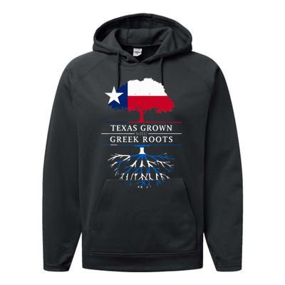 Texas Grown With Greek Roots Greece Pride Performance Fleece Hoodie