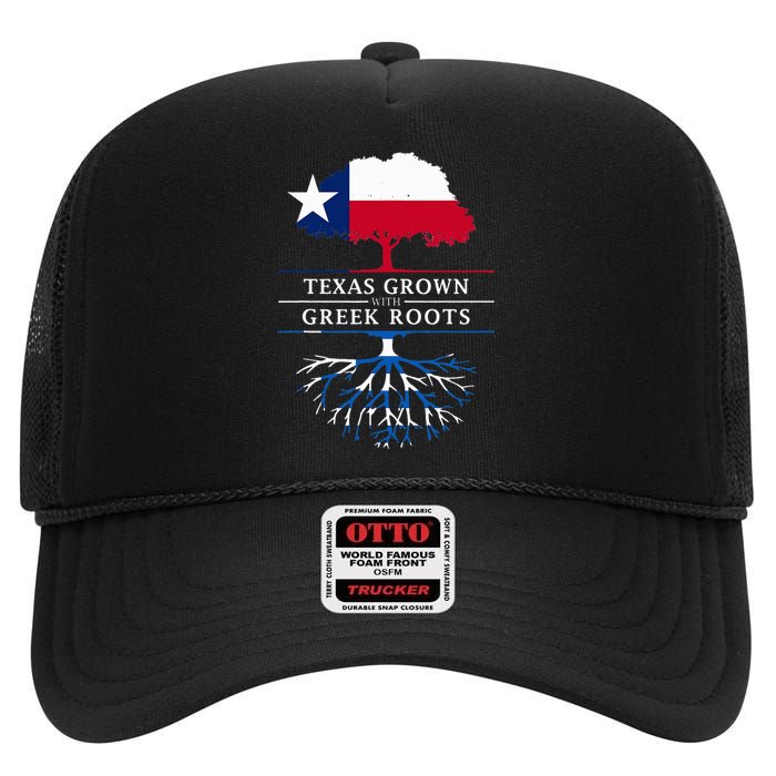 Texas Grown With Greek Roots Greece Pride High Crown Mesh Back Trucker Hat