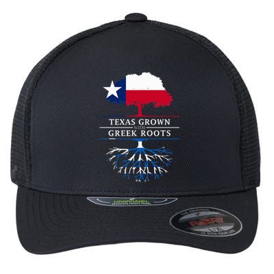 Texas Grown With Greek Roots Greece Pride Flexfit Unipanel Trucker Cap