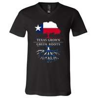 Texas Grown With Greek Roots Greece Pride V-Neck T-Shirt