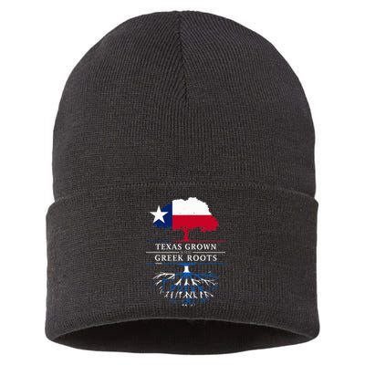 Texas Grown With Greek Roots Greece Pride Sustainable Knit Beanie